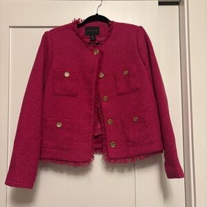 Tahari Fuchsia Textured Blazer with Gold Buttons